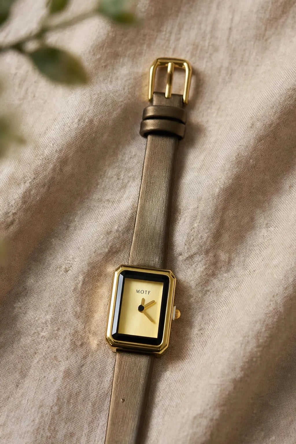 MOTF Gold Rectangular Watch – Leather Strap