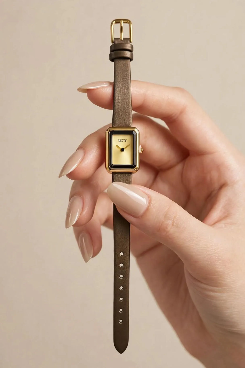 MOTF Gold Rectangular Watch – Leather Strap