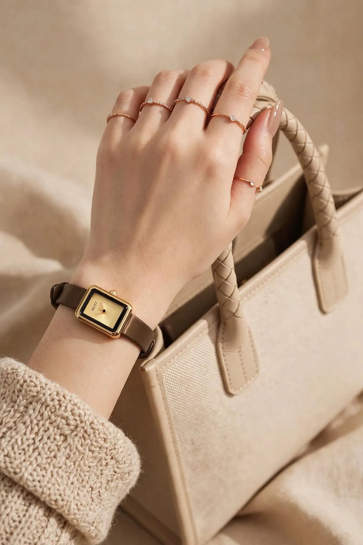 MOTF Gold Rectangular Watch – Leather Strap