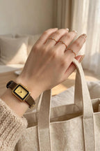 MOTF Gold Rectangular Watch – Leather Strap