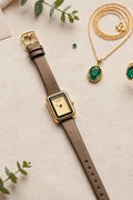 MOTF Gold Rectangular Watch – Leather Strap