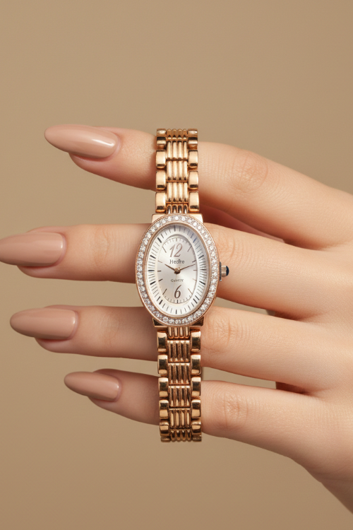 Oval Bracelet Watch With Crystal Bezal