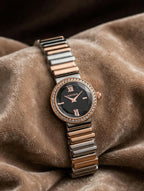 Crystal Bezel Quartz Black Dial Watch