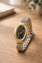 Vintage Oval Gold Watch – Black Dial