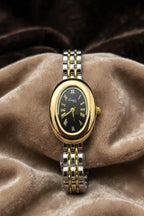 Vintage Oval Gold Watch – Black Dial