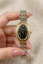 Vintage Oval Gold Watch – Black Dial