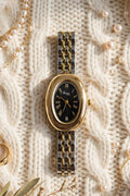 Vintage Oval Gold Watch – Black Dial