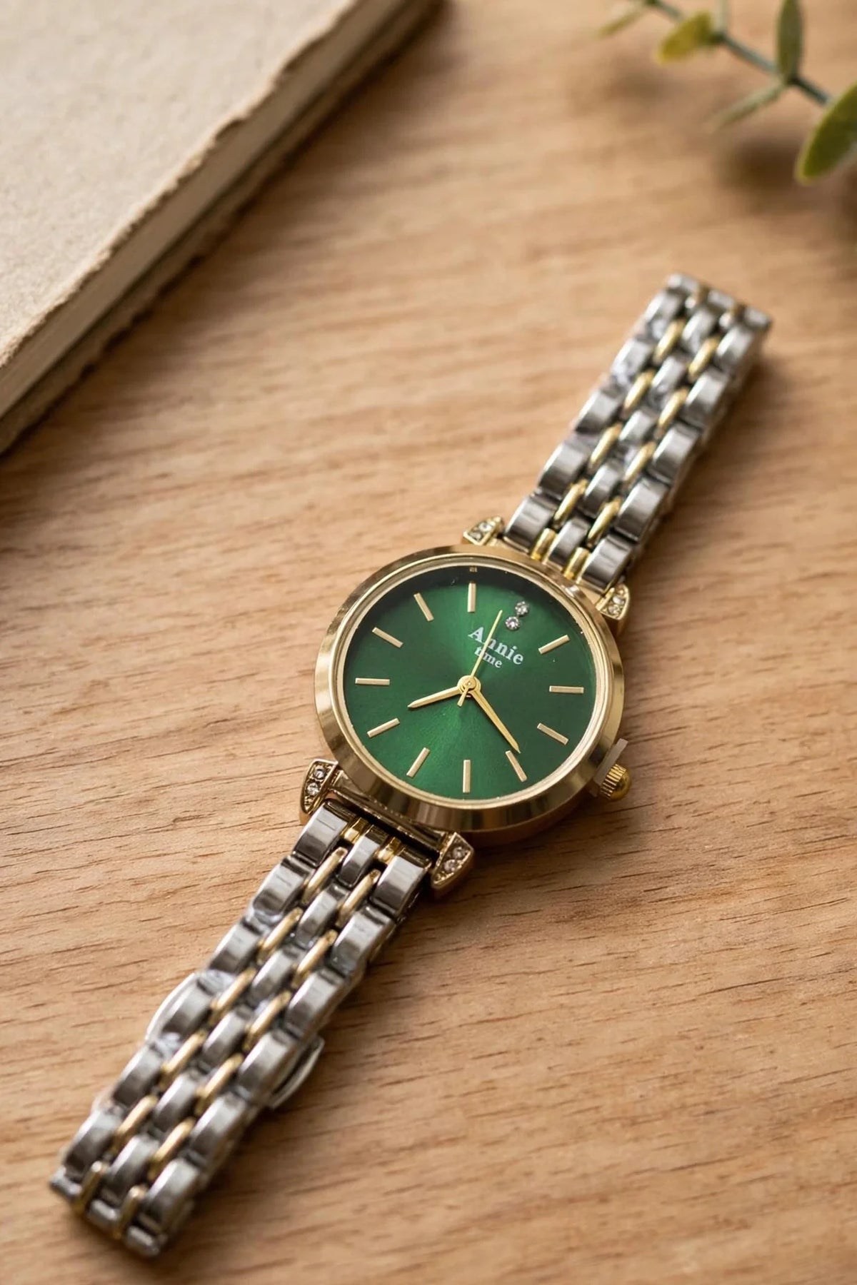 Annie Time Women's Gold Quartz Green Dial Watch