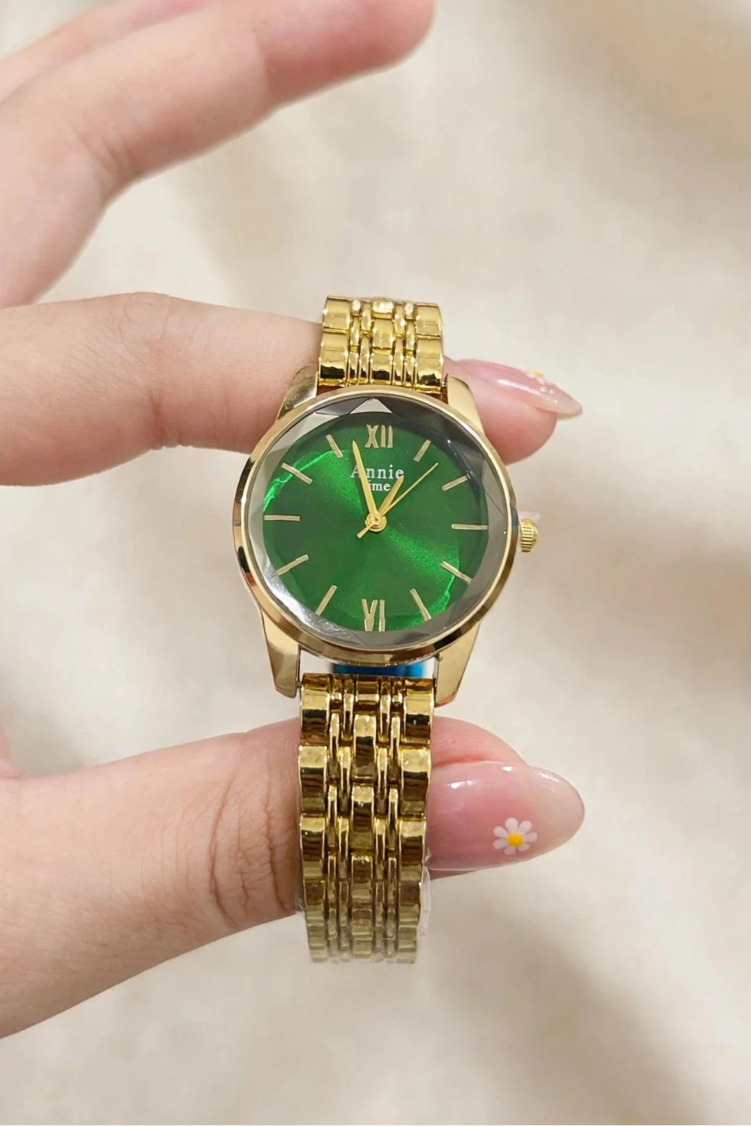 Annie Time Women's Gold Quartz Green Dial Watch