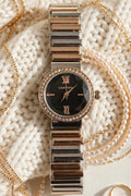 Crystal Bezel Quartz Black Dial Watch