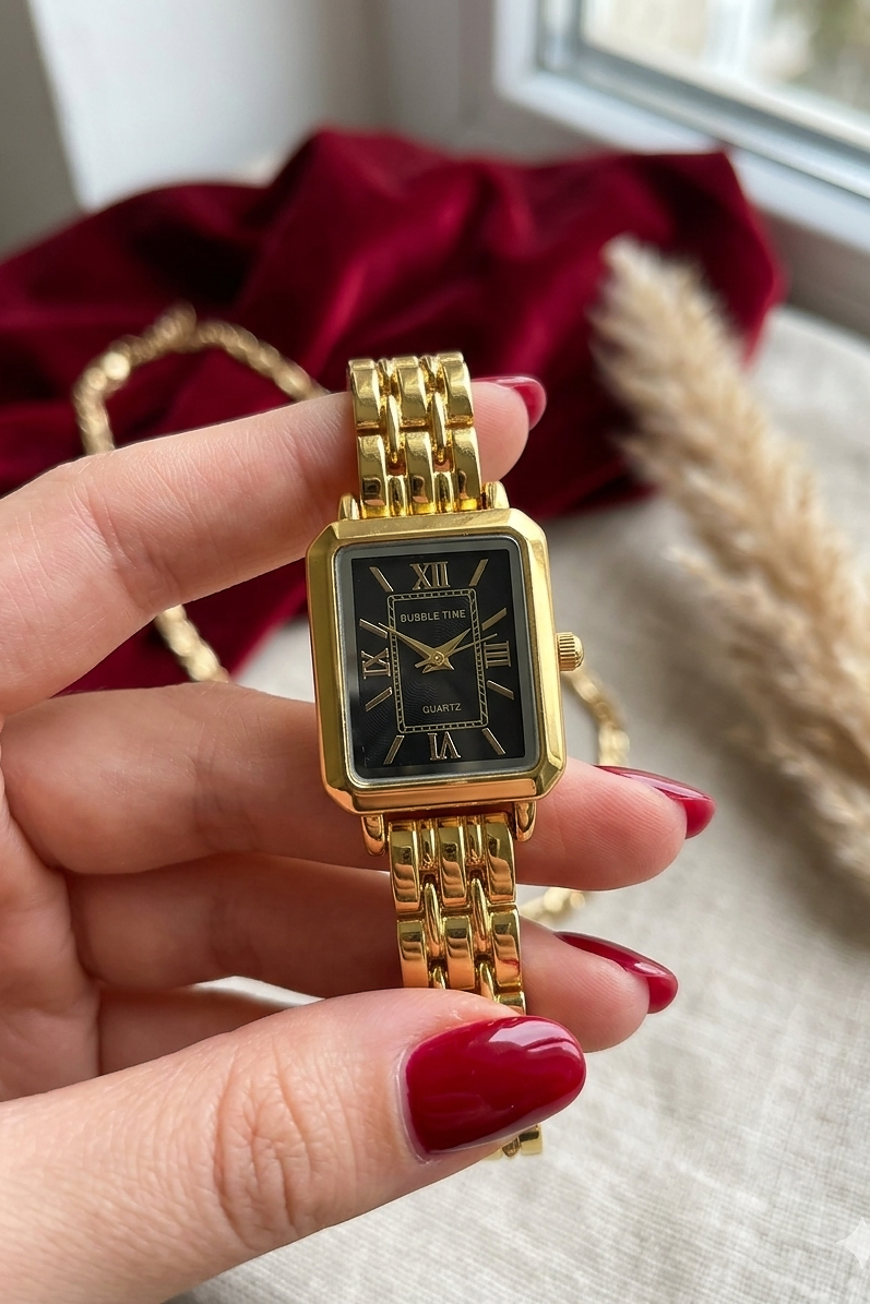 Luxury Gold Dial - Black Quartz Watch