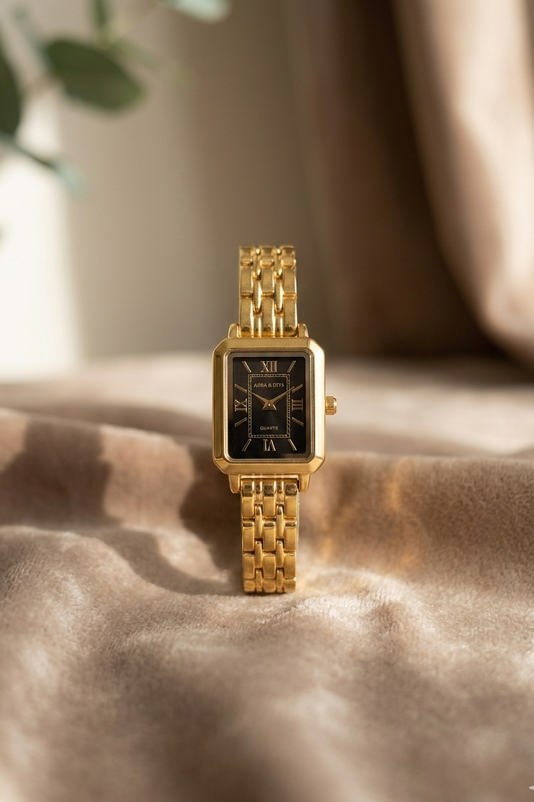 Luxury Gold Dial - Black Quartz Watch