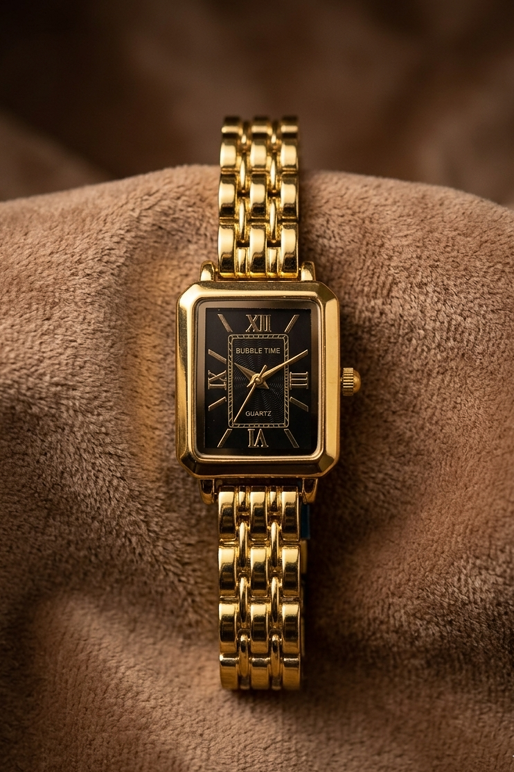 Luxury Gold Dial - Black Quartz Watch