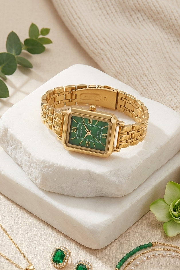 Luxury Gold Dial - Green Quartz Watch
