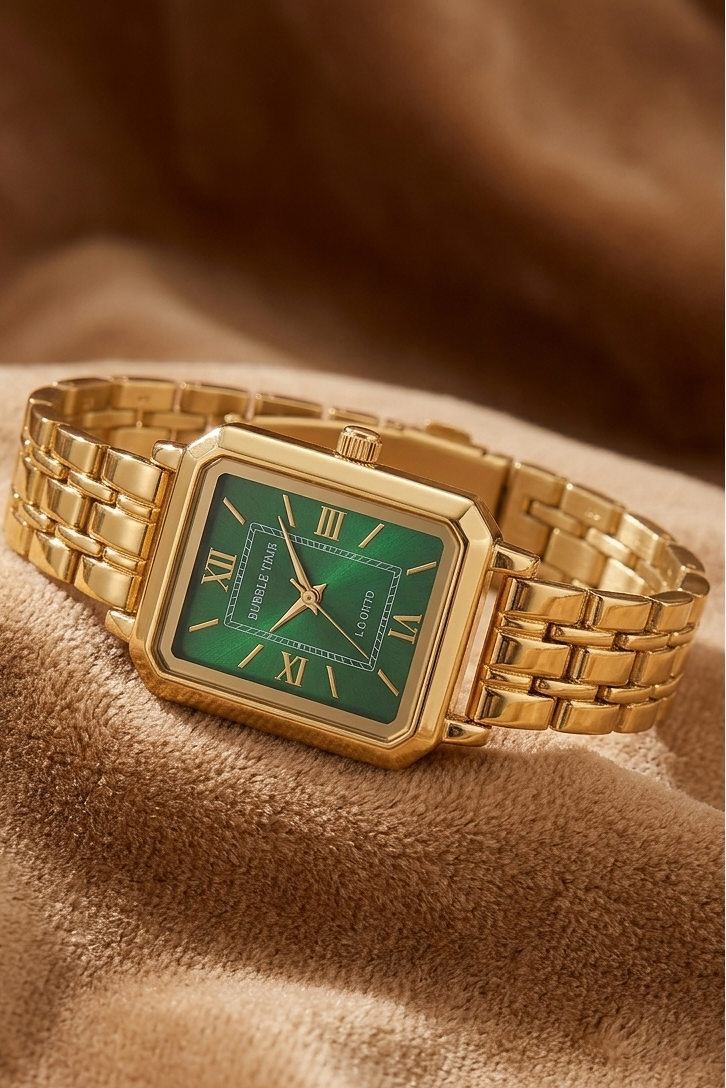 Luxury Gold Dial - Green Quartz Watch