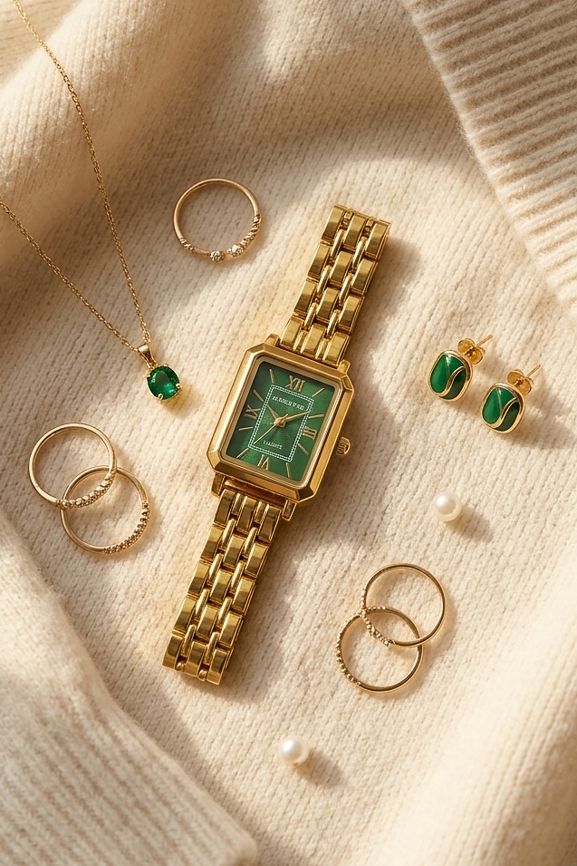 Luxury Gold Dial - Green Quartz Watch