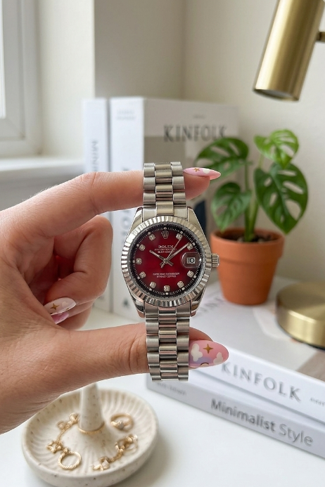 Mehroon Dial Watch | Stainless Steel