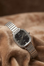 MICAI Women's Silver Crystal Bezel Quartz Watch