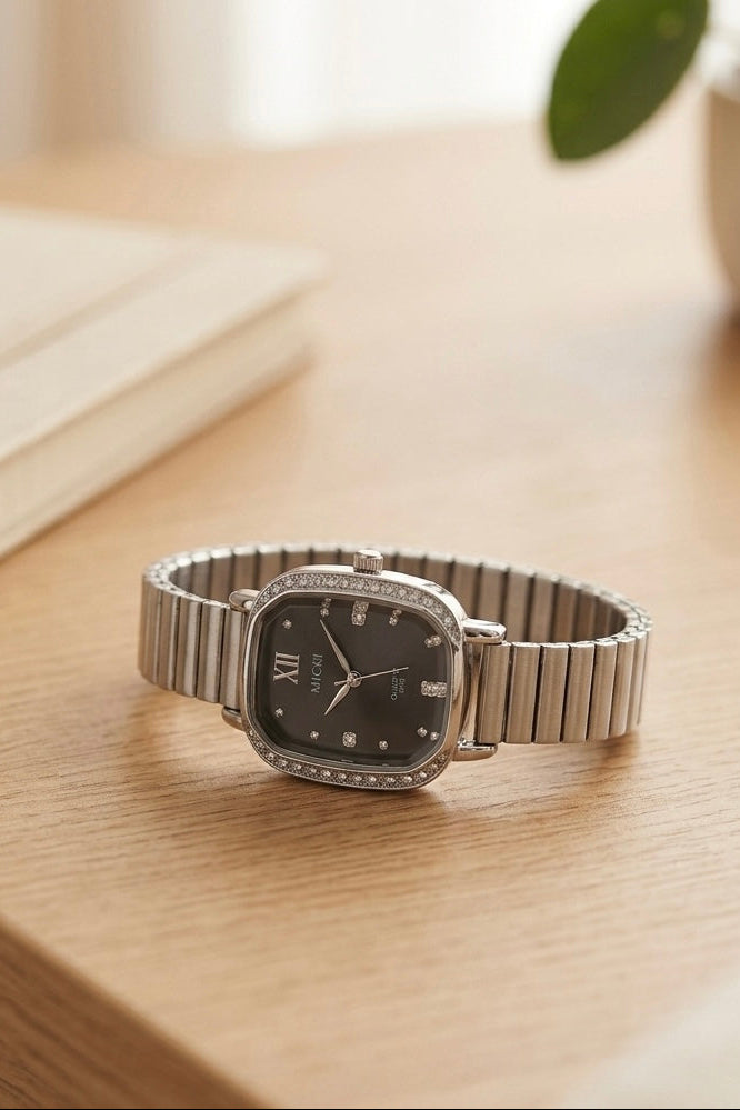 MICAI Women's Silver Crystal Bezel Quartz Watch