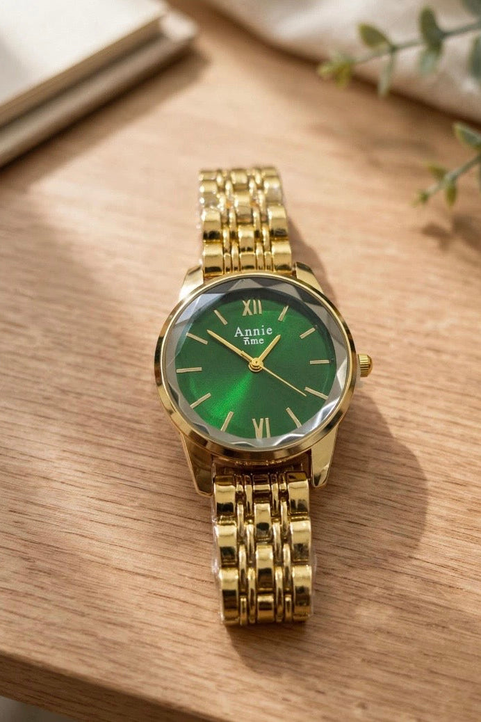 Annie Time Women's Gold Quartz Green Dial Watch