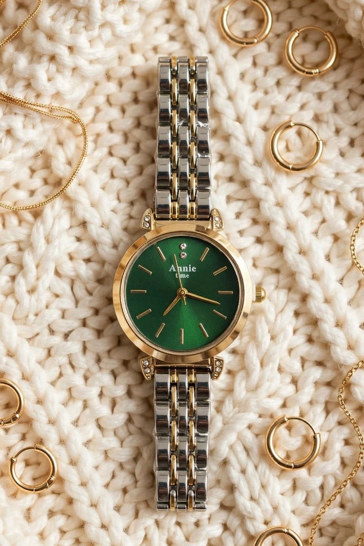 Annie Time Women's Gold Quartz Green Dial Watch