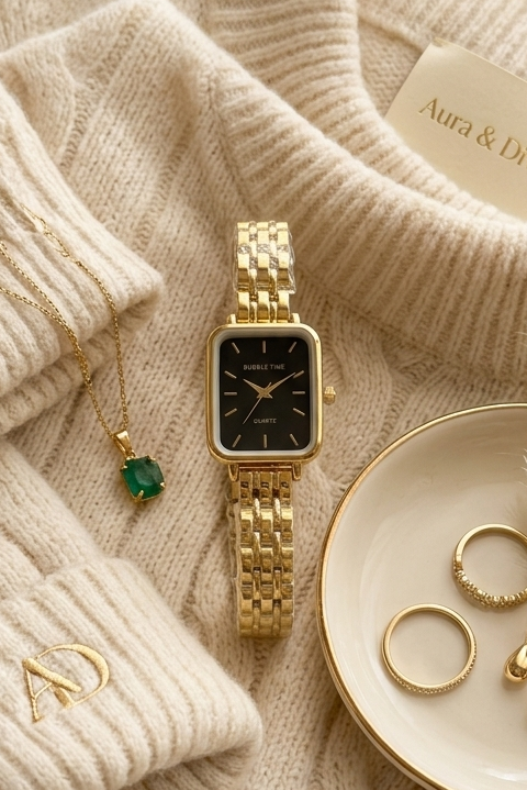 Diva Gold Dial – Black Quartz Bracelet Watch