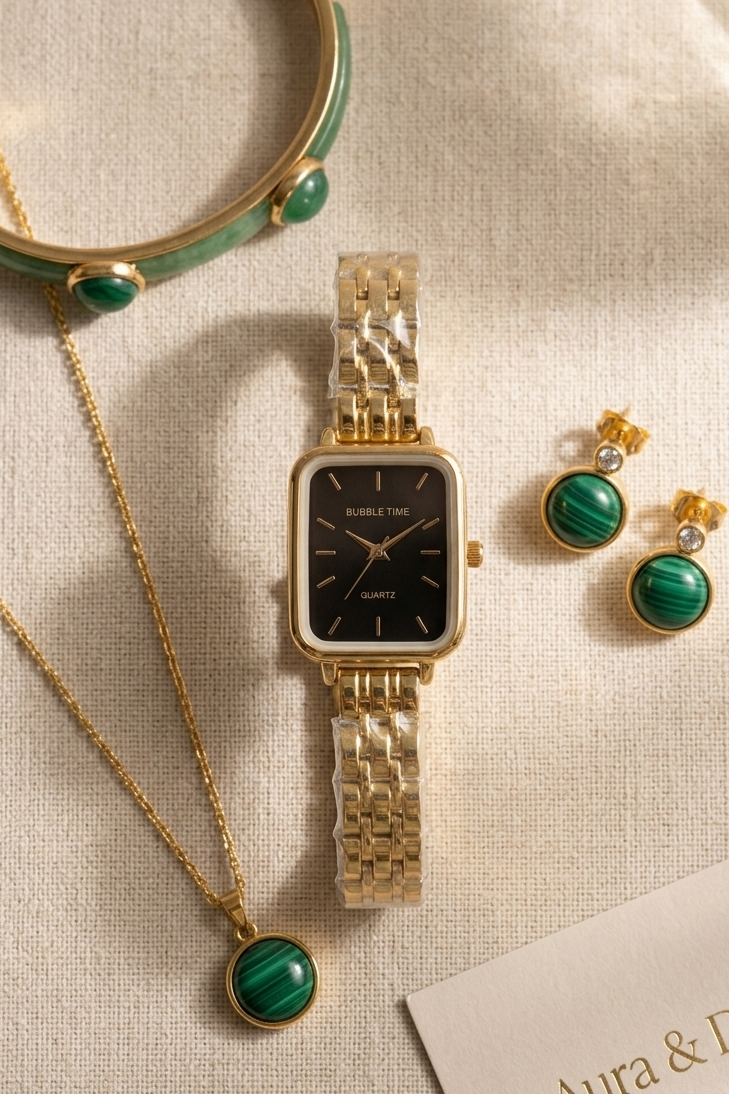 Diva Gold Dial – Black Quartz Bracelet Watch
