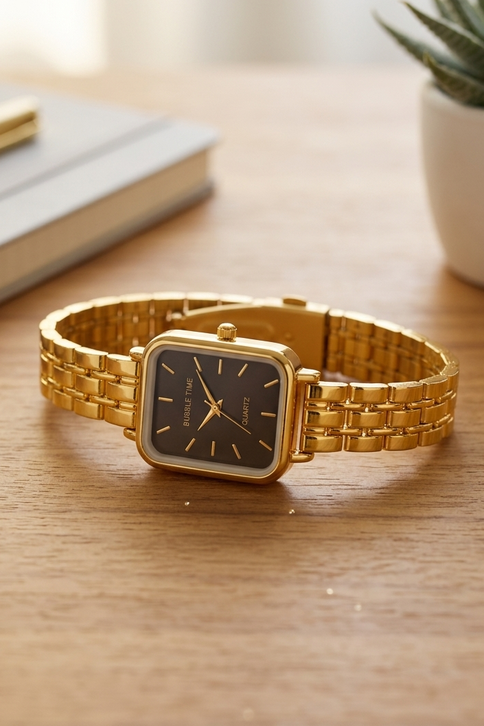 Diva Gold Dial – Black Quartz Bracelet Watch