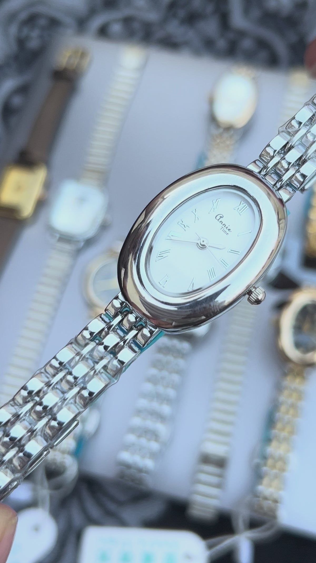 Vintage Oval Silver Watch –  White Dial